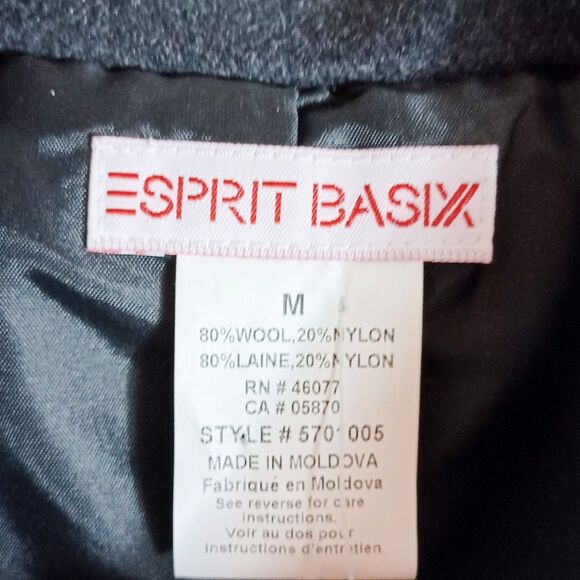 NWT $178 Esprit Basix Wool Blend Jacket M Dark Gray Vintage Y2K Zip Front Coat - Picture 8 of 8